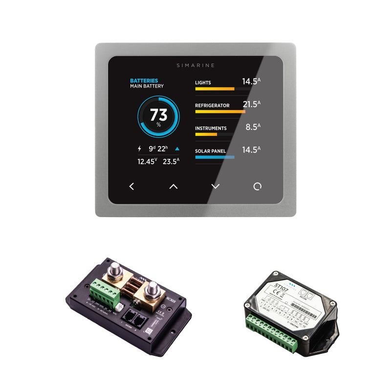 Simarine PICO Standard Set Rev23 - Batteriemonitor, Tankelektrode und Shunt Silber-mit Einbaurahmen